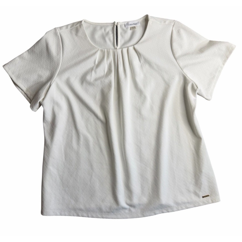 Calvin Klein Women's White Textured Flutter Sleeve Blouse Top Plus Size 1X